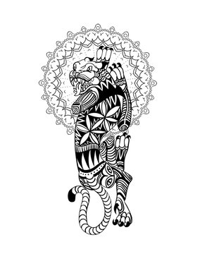 Tattoo sketch with jaguar animal. Vector illustration.