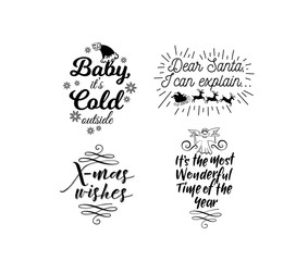 Christmas and New Year logo collection with decorate text and patterns. Vector illustration.