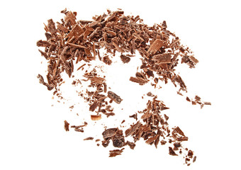 Chocolate chips on a white background