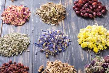 herbs on wooden background
