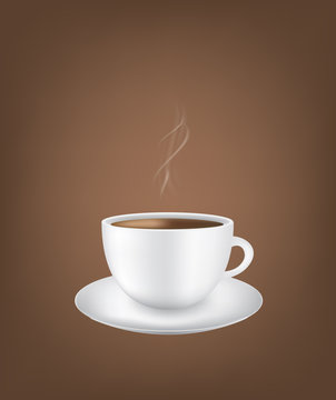 Coffee cup with smoke on dark background, vector