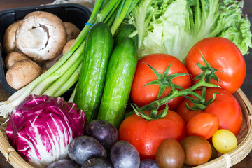 Fresh assorted vegetables in the basket.