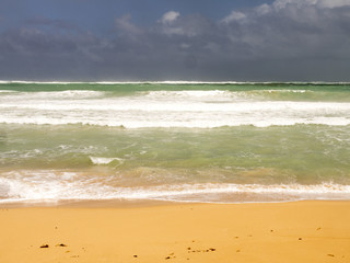 Heavy sky, waves, ocean, beach
