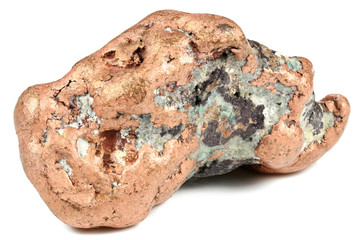 large native copper nugget (157 g) from Keweenaw, Michigan/ USA isolated on white background