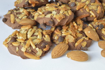 Homemade shortbread cacao cookies with almonds and pieces of chocolate