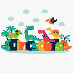 Lovely vector set with funny dinosaurs on white background