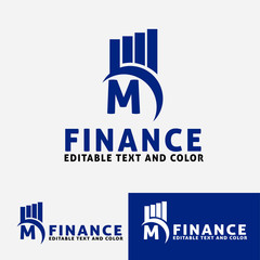 Letter M Vector logo concept for accounting or real estate company. Logo design for finance with commercial building 