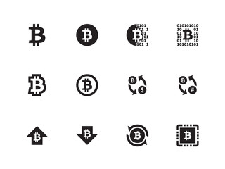 Bitcoin icons on white background. Vector illustration.