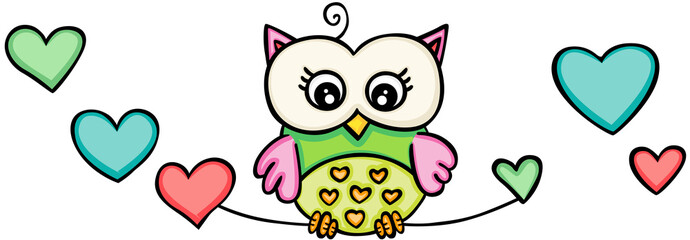 Cute owl girl with hearts