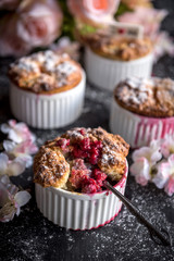 Raspebrries souffle served on Valentine day background,selective focus