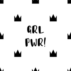 GRL PWR. Girl Power trendy hand lettering poster. Hand drawn calligraphy. Design for T-shirt. Banner
