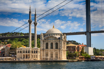 Fototapeta na wymiar View of the famous Ortakoy mosque (Ortakoy Camii) (and Bosphorus bridge). Istanbul. Turkey.