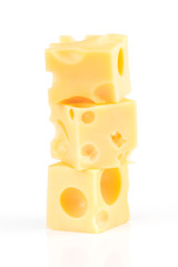 cheese cube slice isolated on a white background