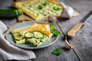 Zucchini pie with cheese and garlic
