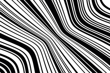 Abstract black and white background with oblique wavy lines. Vector illustration 