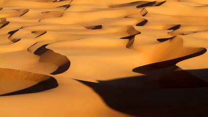 Fototapeta na wymiar Blick von oben auf Sanddünen in Sichelform mit Licht und Schatten