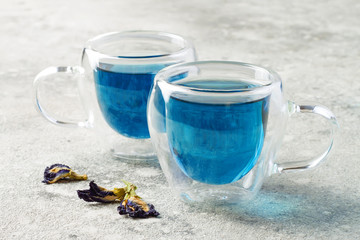 Butterfly pea flower blue tea. Healthy detox herbal drink