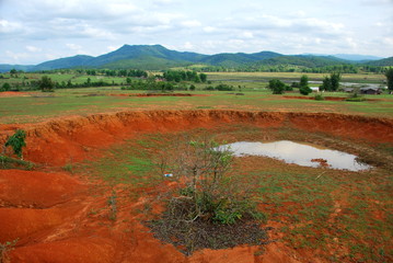 Bomb craters in the world's most heavily bombed place near the Plain of Jars archaeological site in Phonsavan, Laos
