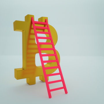 3d rendering of Bitcoin sign with a laddar