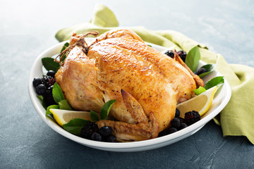 Roasted chicken for holiday or sunday dinner