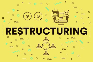 Conceptual business illustration with the words restructuring