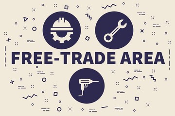 Conceptual business illustration with the words free-trade area - obrazy, fototapety, plakaty