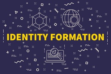 Conceptual business illustration with the words identity formation