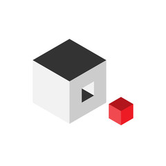 Solution design element concept. Block of 3D cubes with last red piece outside. Vector illustration.