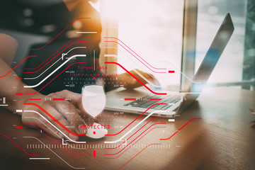 Data Security system Shield Protection Verification concept with computer halogram scanning on data of business and all technology