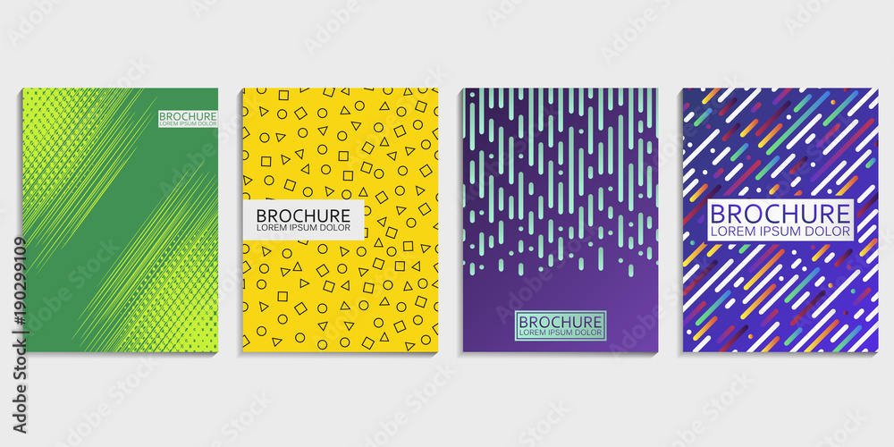 Aufkleber covers design set for brochure with abstract rounded lines, gradient and halftone effect and geometr
