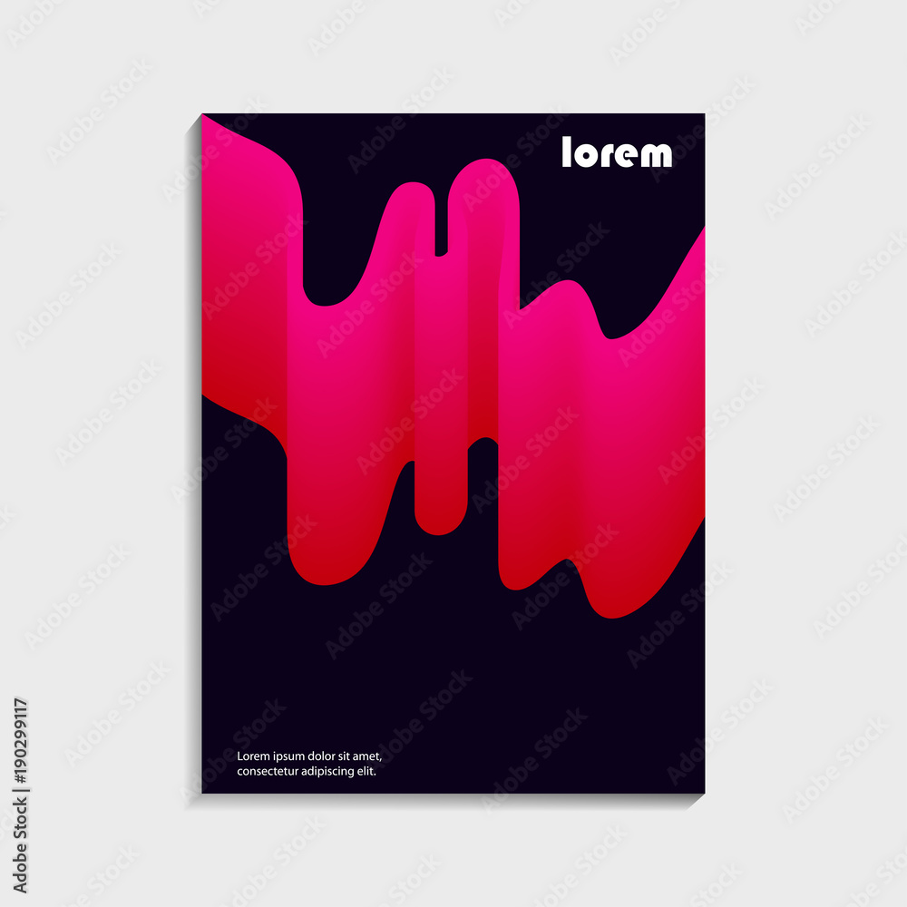 Poster covers design for brochure with abstract red gradient on black background, flow and wave effect. mod