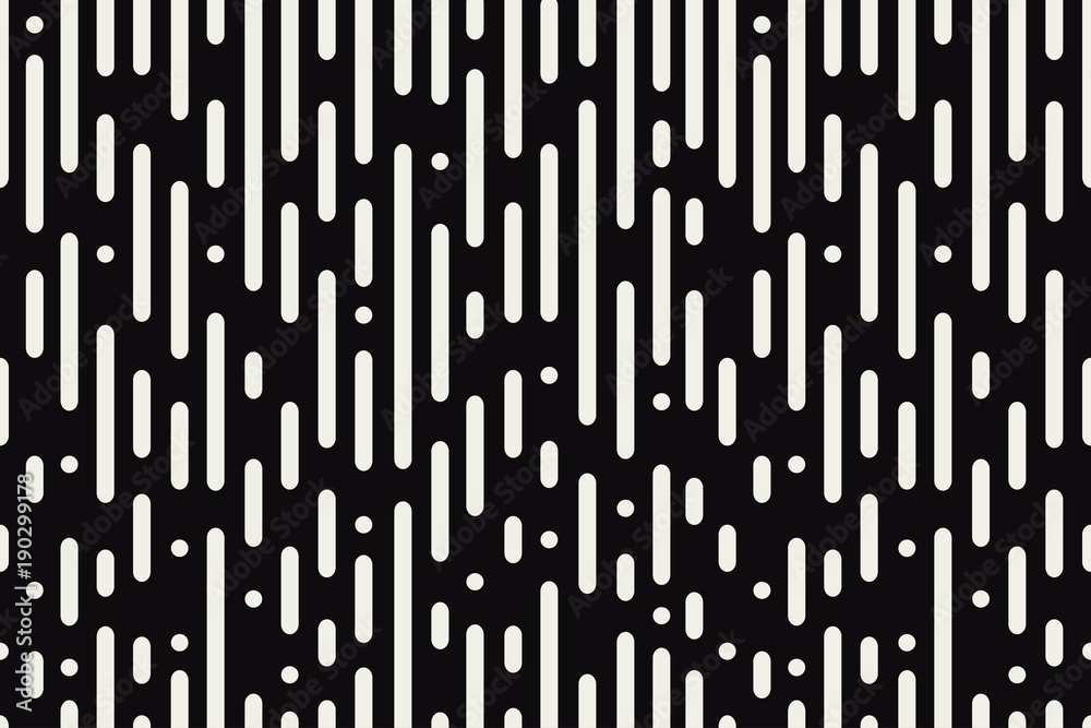 Poster Rounded lines seamless pattern. Black and white background with abstract dynamic round stripes and circles. Vector illustration.