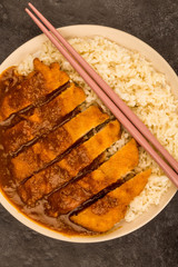 Japanese Style Breaded Chicken Katsu Curry With Boiled Sushi Rice