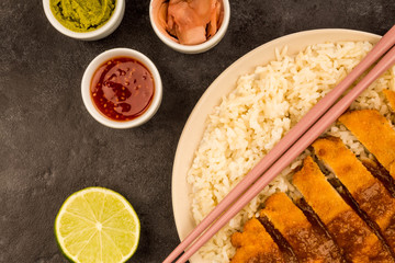 Japanese Style Breaded Chicken Katsu Curry With Boiled Sushi Rice