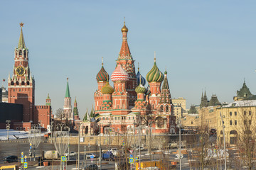 St. Basil's Cathedral and Spasskaya tower of the Moscow Kremlin.