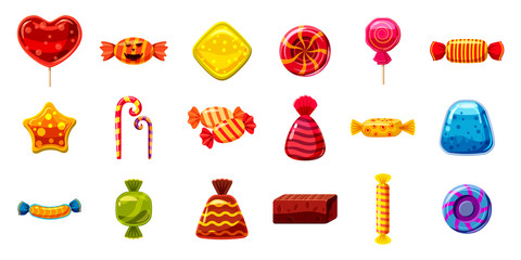 Candy icon set, cartoon style