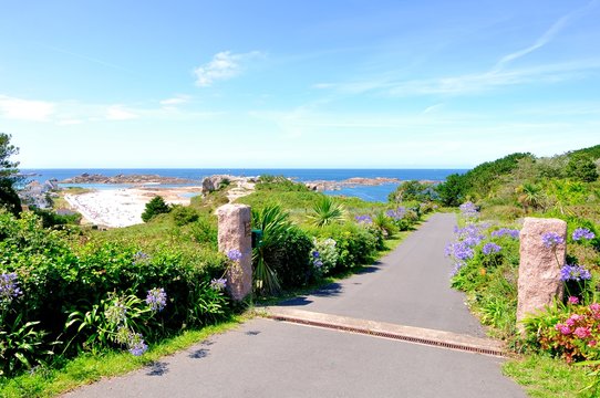 Magnifique paysage &agrave; Tr&eacute;gastel en Bretagne, belle vue sur la grande plage de la Gr&egrave;ve-Blanche.France
