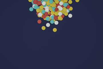 Colorful rounded paper carnival confetti abstract illustration isolated on colored backgroud.