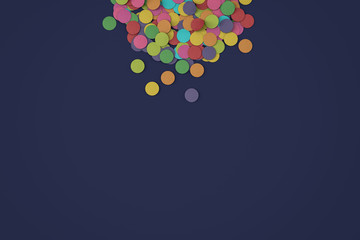 Colorful rounded paper carnival confetti abstract illustration isolated on colored backgroud.