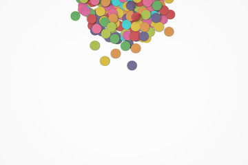 Colorful rounded paper carnival confetti abstract illustration isolated on colored backgroud.
