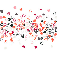 Flying hearts red grey pattern. Background illustration with love symbols heart confetti flying for wedding invitation card, Valentine's day confetti banner. Romantic feelings, relationships concept.