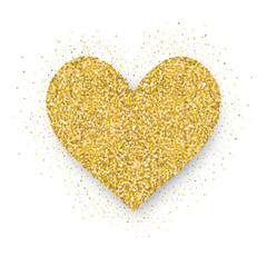 Heart icon. Shine gold glitter heart for Valentine's Day, wedding or romantic design. Vector illustration 