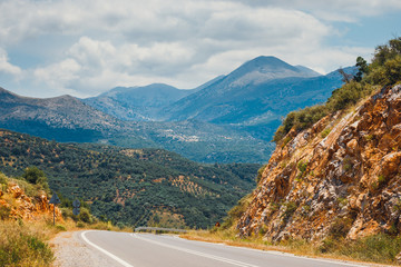 mountain landscape with road near Heraklion, Crete, Greece
