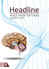 Human brain in low poly cover design. Good for medical banner, report, journal, conference. Vector.