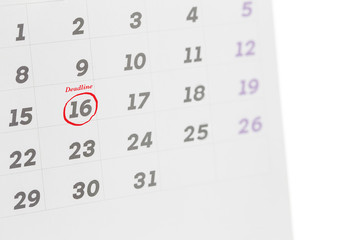 Obraz premium Deadline word written on the calendar