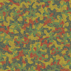 Urban camouflage seamless pattern. Abstract military hexagon style. Camouflage seamless pattern for army, navy, hunting, fashion cloth textile. Colorful modern soldier style. Vector honeycomb texture.