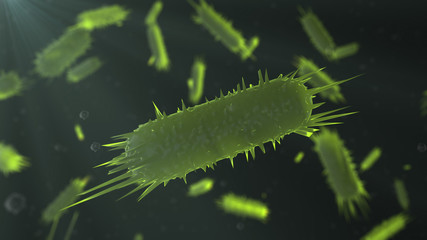 Naklejka premium Microscopic 3d render of virus cell in human body that can cause infection or flu