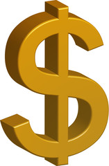 Golden dollar sign isolated on white background with clipping path