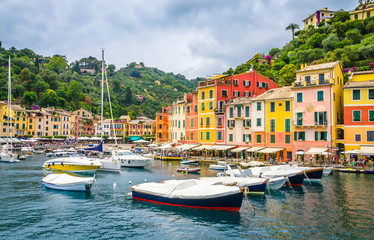 Beautiful bay with colorful houses in Portofino,  Liguria, Italy