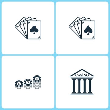 Vector Illustration Set Casino Icons. Elements of Four Ace, Gambling chips and Casino icon